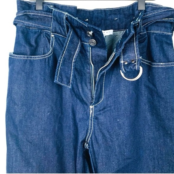 Current Air | NWT Y2K Paper Bag Waist Belt Wide Leg Ankle Blue Denim Jeans, Sz M - Picture 6 of 10